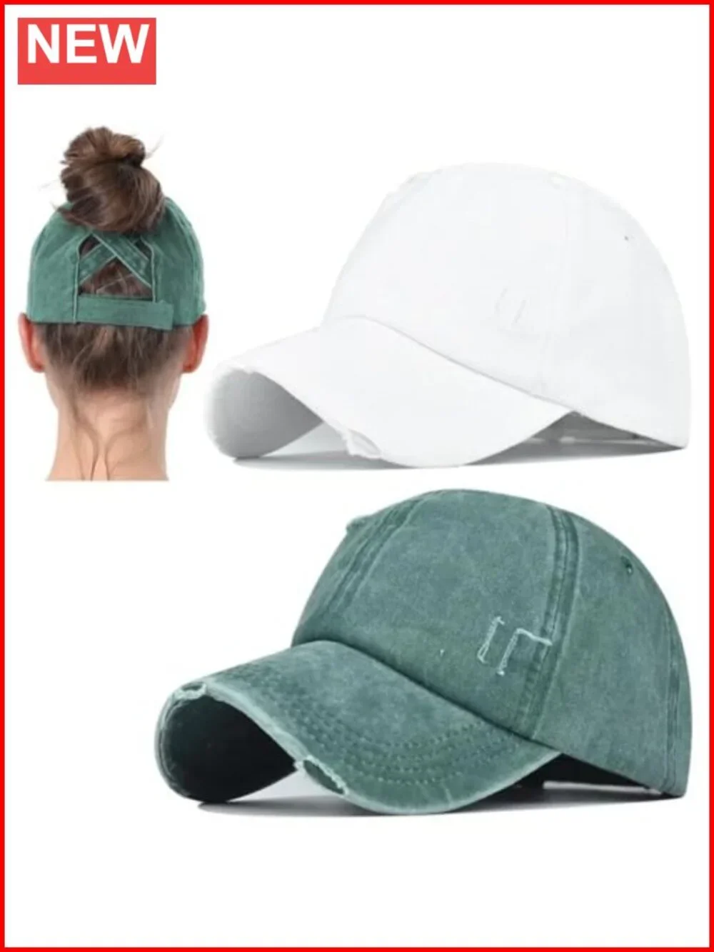 Ponytail Criss Cross Baseball Cap High Messy Bun Trucker Hat Cotton Washed Dad